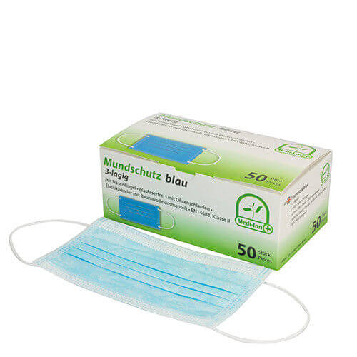 Medi-Inn Mondkapje blauw 3-laags neusvleugel 9x17,5cm