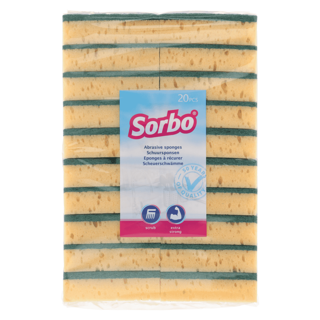 Sorbo Schuurspons+groen schuurvlies 9,5x6,5x3cm