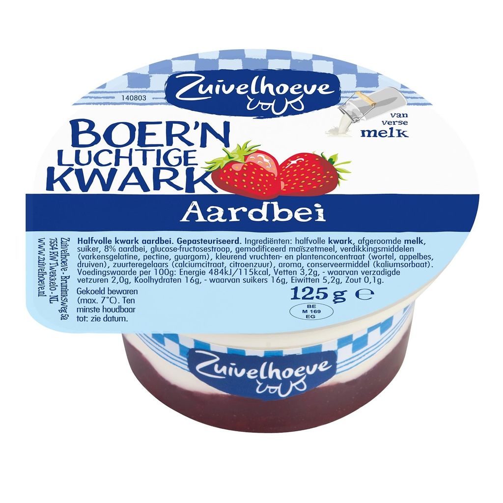 Zuivelhoeve Kwark aardbei 125gr